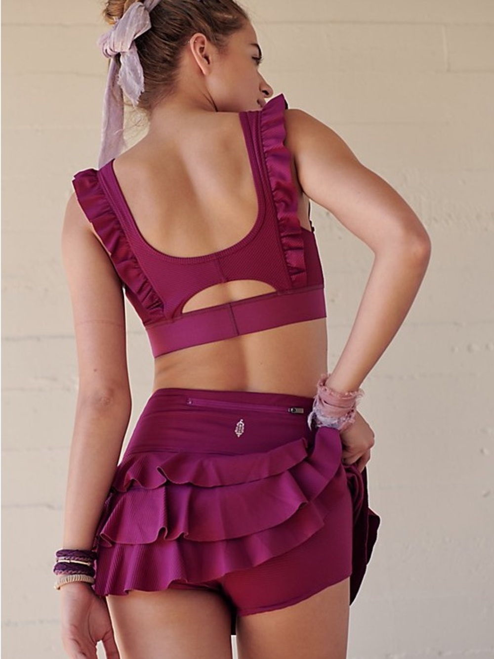 Free People Ruffle Me Up Bra & Ruffle Me Up Skirt in Wild Raspberry
